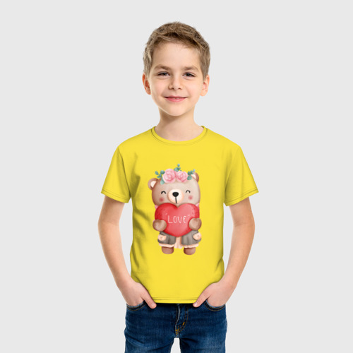 Детская футболка хлопок с принтом Мишка с  сердечком, фото на моделе #1