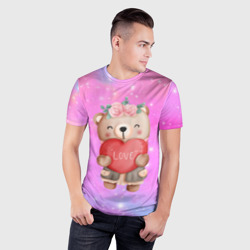 Мужская футболка 3D Slim Милый мишка с сердечком - фото 2