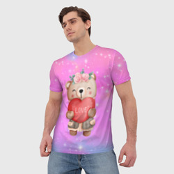 Мужская футболка 3D Милый мишка с сердечком - фото 2