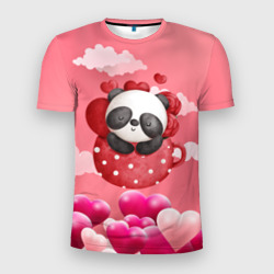 Мужская футболка 3D Slim Панда с сердечками в чашке