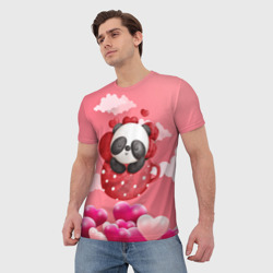 Мужская футболка 3D Панда с сердечками в чашке - фото 2