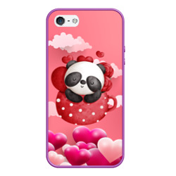 Чехол для iPhone 5/5S матовый Панда с сердечками в чашке