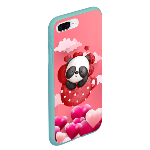 Чехол для iPhone 7Plus/8 Plus матовый Панда с сердечками в чашке, цвет мятный - фото 3