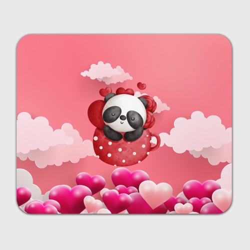Прямоугольный коврик для мышки Панда с сердечками в чашке