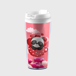Термокружка-непроливайка Панда с сердечками в чашке