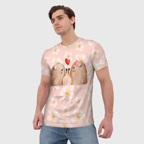 Мужская футболка 3D с принтом Поцелуй мишек, фото на моделе #1