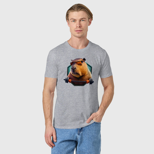 Мужская футболка хлопок Спортивная капибара, цвет меланж - фото 3