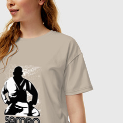 Женская футболка хлопок Oversize Боец Самбо - фото 2