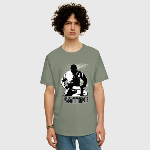 Мужская футболка хлопок Oversize с принтом Боец Самбо, фото на моделе #1