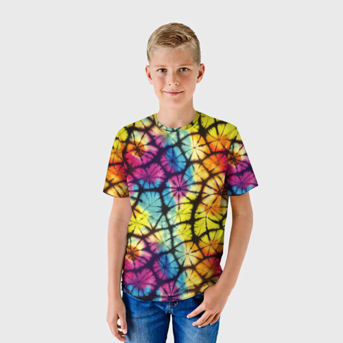 Детская футболка 3D с принтом Радужный тай-дай, фото на моделе #1