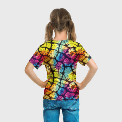 Детская футболка 3D с принтом Радужный тай-дай, вид сзади #2