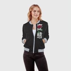 Женский бомбер 3D Цветы иероглифы череп - фото 2