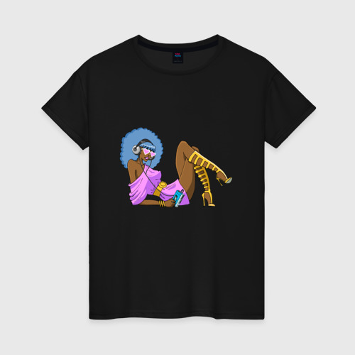 Женская футболка хлопок с принтом Retro music girl, вид спереди #2