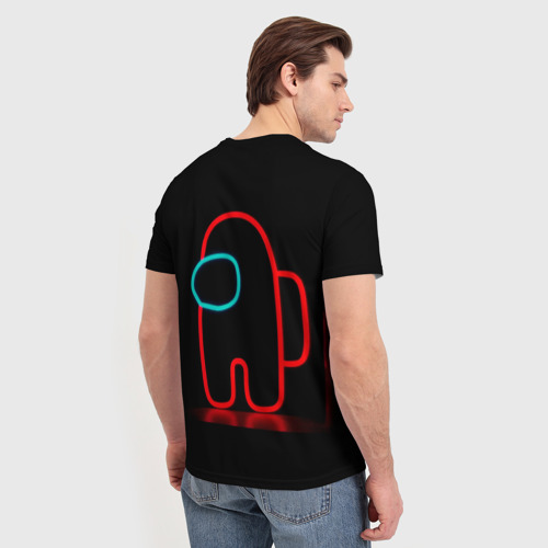 Мужская футболка 3D с принтом Неоновый красный член экипажа, вид сзади #2