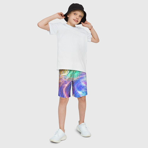 Детские спортивные шорты 3D с принтом Абстрактные разноцветные молнии, фото на моделе #1