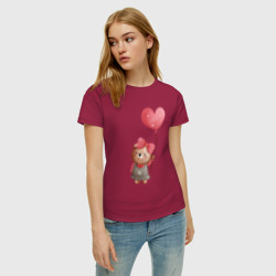Женская футболка хлопок Мишка с воздушным шариком в виде сердца - фото 2