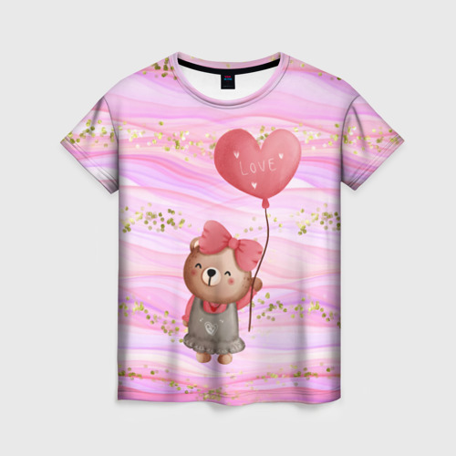 Женская футболка 3D Мишка с шариком Love, цвет 3D печать