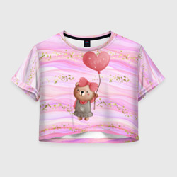 Женская футболка Crop-top 3D Мишка с шариком Love