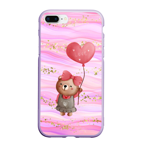 Чехол для iPhone 7Plus/8 Plus матовый Мишка с шариком Love, цвет светло-сиреневый