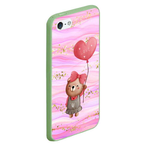 Чехол для iPhone 5/5S матовый Мишка с шариком Love, цвет салатовый - фото 3