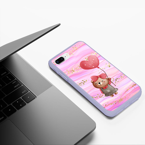 Чехол для iPhone 7Plus/8 Plus матовый Мишка с шариком Love, цвет светло-сиреневый - фото 5