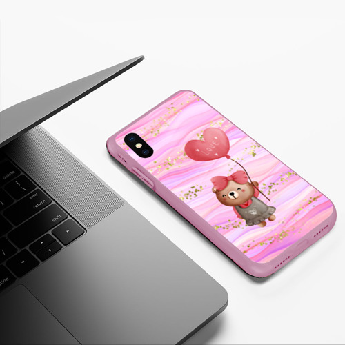 Чехол для iPhone XS Max матовый Мишка с шариком Love, цвет розовый - фото 5