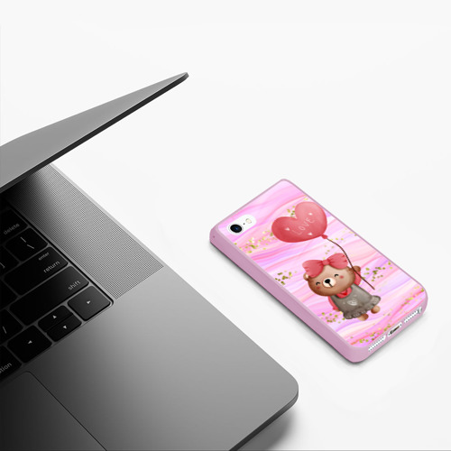 Чехол для iPhone 5/5S матовый Мишка с шариком Love, цвет розовый - фото 5