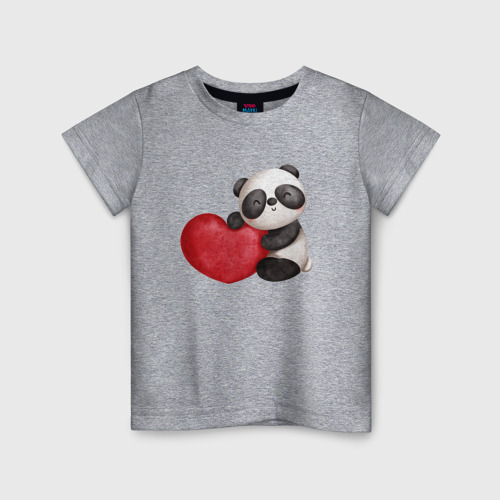 Детская футболка хлопок с принтом Панда с красным сердцем, вид спереди #2