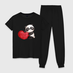 Женская пижама хлопок Панда с красным сердцем