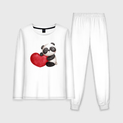 Женская пижама с лонгсливом хлопок Панда с красным сердцем