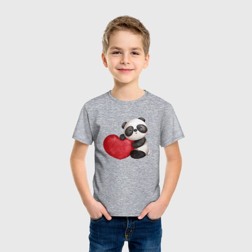 Детская футболка хлопок с принтом Панда с красным сердцем, фото на моделе #1