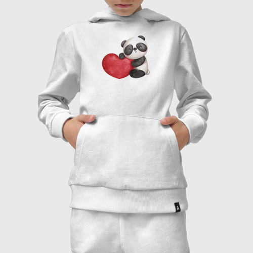 Детский костюм с толстовкой хлопок с принтом Панда с красным сердцем, вид сбоку #3