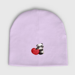 Детская шапка демисезонная Панда с красным сердцем