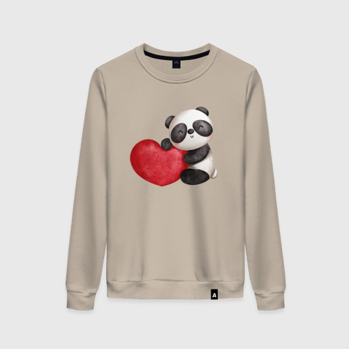 Женский свитшот хлопок с принтом Панда с красным сердцем, вид спереди #2