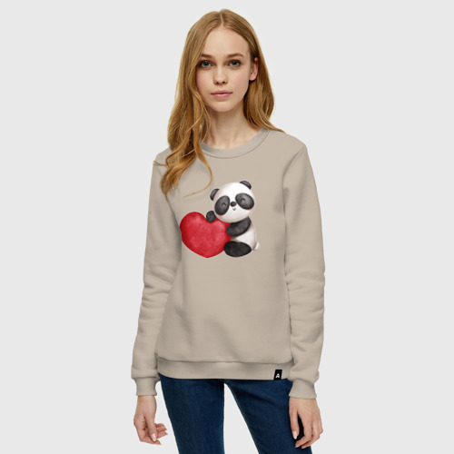 Женский свитшот хлопок с принтом Панда с красным сердцем, фото на моделе #1