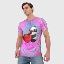 Мужская футболка 3D Милая панда с сердечком - фото 2