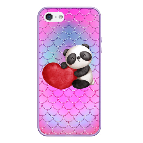 Чехол для iPhone 5/5S матовый Милая панда с сердечком, цвет светло-сиреневый