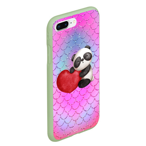 Чехол для iPhone 7Plus/8 Plus матовый Милая панда с сердечком, цвет салатовый - фото 3
