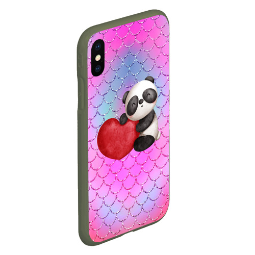 Чехол для iPhone XS Max матовый Милая панда с сердечком, цвет темно-зеленый - фото 3