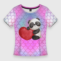 Женская футболка 3D Slim Милая панда с сердечком