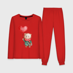 Женская пижама с лонгсливом хлопок Мишка с шариком в виде сердечка