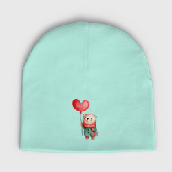 Детская шапка демисезонная Мишка с шариком в виде сердечка