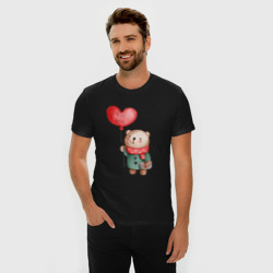 Мужская футболка хлопок Slim Мишка с шариком в виде сердечка - фото 2