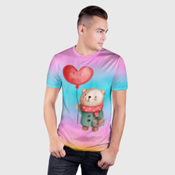 Мужская футболка 3D Slim Мишка с красным сердечком - фото 2