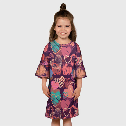 Детское платье 3D Узор из разных сердец, цвет 3D печать - фото 4