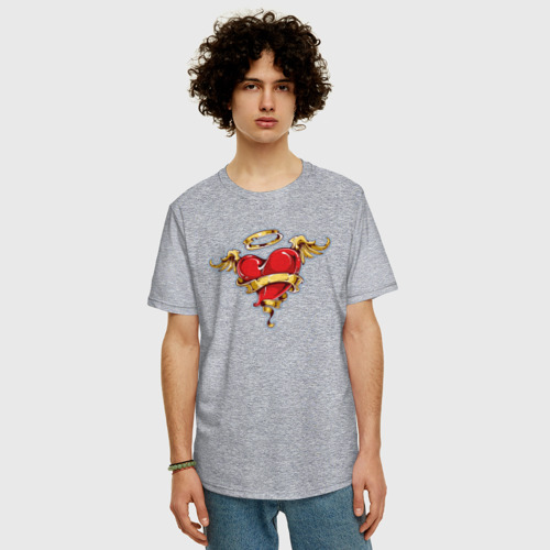Мужская футболка хлопок Oversize с принтом Сердце Ангел, фото на моделе #1