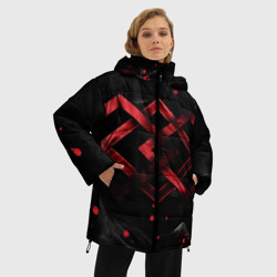 Женская зимняя куртка Oversize Красные ромбы и брызги - фото 2