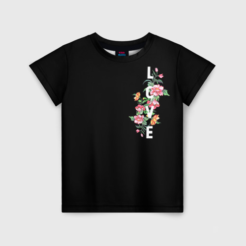 Детская футболка 3D с принтом Love bloom flowers, вид спереди #2