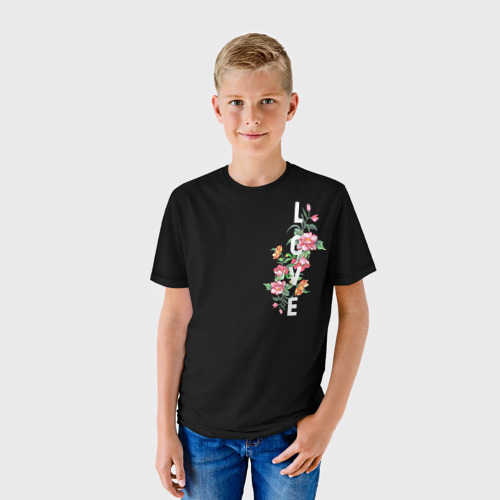 Детская футболка 3D с принтом Love bloom flowers, фото на моделе #1
