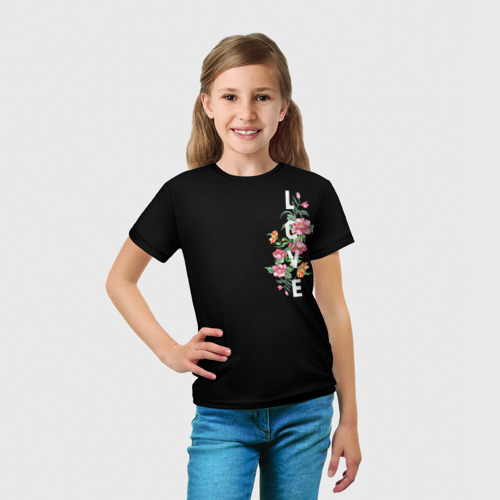 Детская футболка 3D с принтом Love bloom flowers, вид сбоку #3